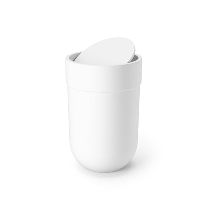 Umbra Touch Trash Can, Small 1.6-Gallon Garbage Bin with Swing Lid, Waste Basket for Bathroom or Office, White Umbra