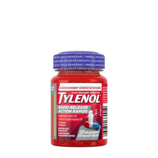 Tylenol Extra Strength Pain Reliever Medicine for Headache, Back Pain and to Reduce Fever, Acetaminophen Rapid Release Gelcaps, 500mg, 120 Gelcaps