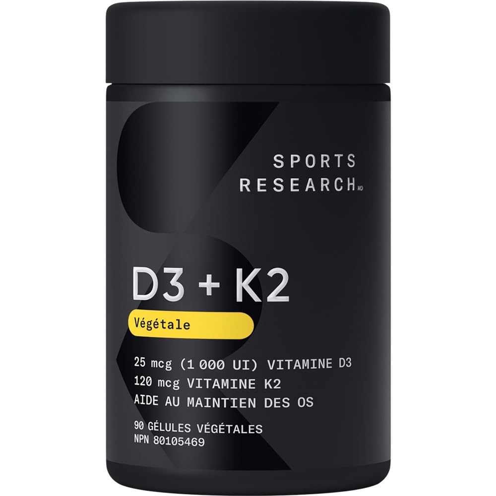 Sports Research® Vitamin D3 + K2 w/Coconut MCT Oil - Vegan Vitamin D 1000iu (25mcg) & Mk-7 Vitamin K 120mcg - Vegan Certified · Non-GMO · Soy Free - 90 Softgels
