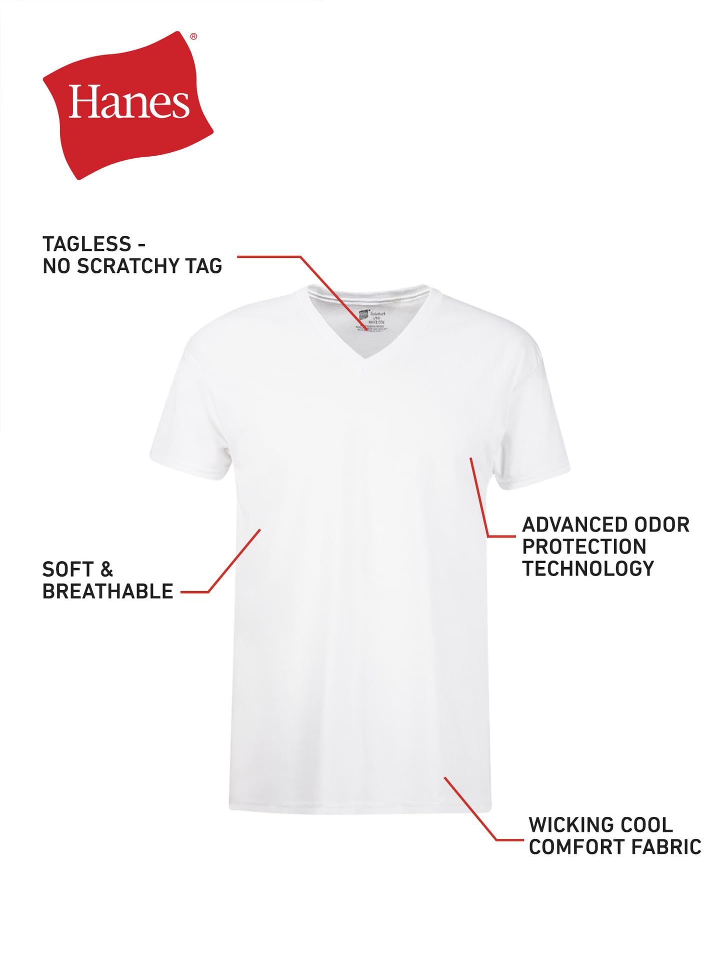 Hanes Men's ComfortSoft 4 Pack FreshIQ Cotton V-Neck T-Shirt, White, Small 🍁 All In One Marketplace Canada