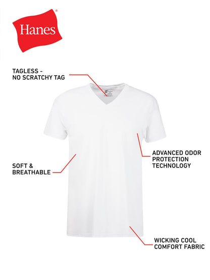Hanes Men's Comfortsoft 4 Pack FreshIQ Cotton V-Neck T-Shirt, White, 3XL 🍁 All In One Marketplace Canada