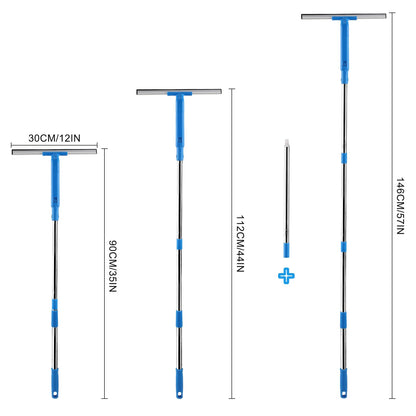 Mitclear Window Cleaner with Long Handle(57IN), Glass Cleaning Tools with Silicone Squeegee & Microfiber Scrubber, Window Cleaning Kit for Shower Glass Mirror Door Car - Available at All In One Marketplace Canada