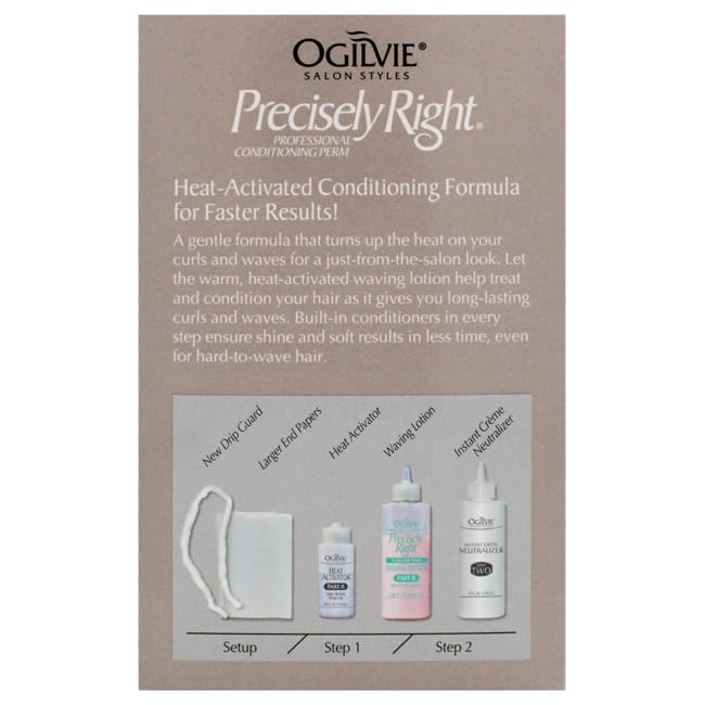 Ogilvie Salon Styles Precisely Right Professional Conditioning Home Perm Kit for Men & Women - For Normal or Hard-to-wave Hair - Heat-activated Worry-free Formula with Drip Guard - 1 Application