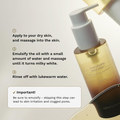 Haruharu Wonder Black Rice Moisture Deep Cleansing Oil 5.1 fl.oz / 150ml | Korean Facial Cleanser, Makeup Remover | Vegan, Cruelty Free | Jojoba Seed Oil, Macadamia Seed Oil - Available at All In One Marketplace Canada