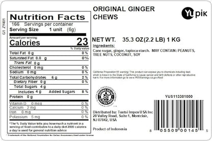 Yupik Ginger Chews - 1 kg Individually Wrapped Soft & Chewy Candy with Real Ginger