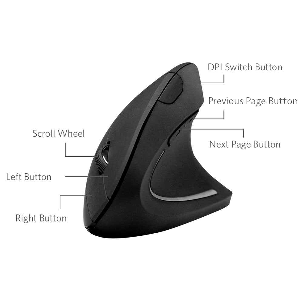 Anker 2.4G Wireless Vertical Ergonomic Optical Mouse for Work, Multi-Device Connectivity, 800/1200 /1600 DPI, 5 Buttons for Laptop, Desktop, PC, MacBook - Black
