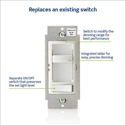 Leviton 2-Pack SureSlide Dimmer Switch for Dimmable LED, Halogen and Incandescent Bulbs, 6674-2PK, White - Available at All In One Marketplace Canada