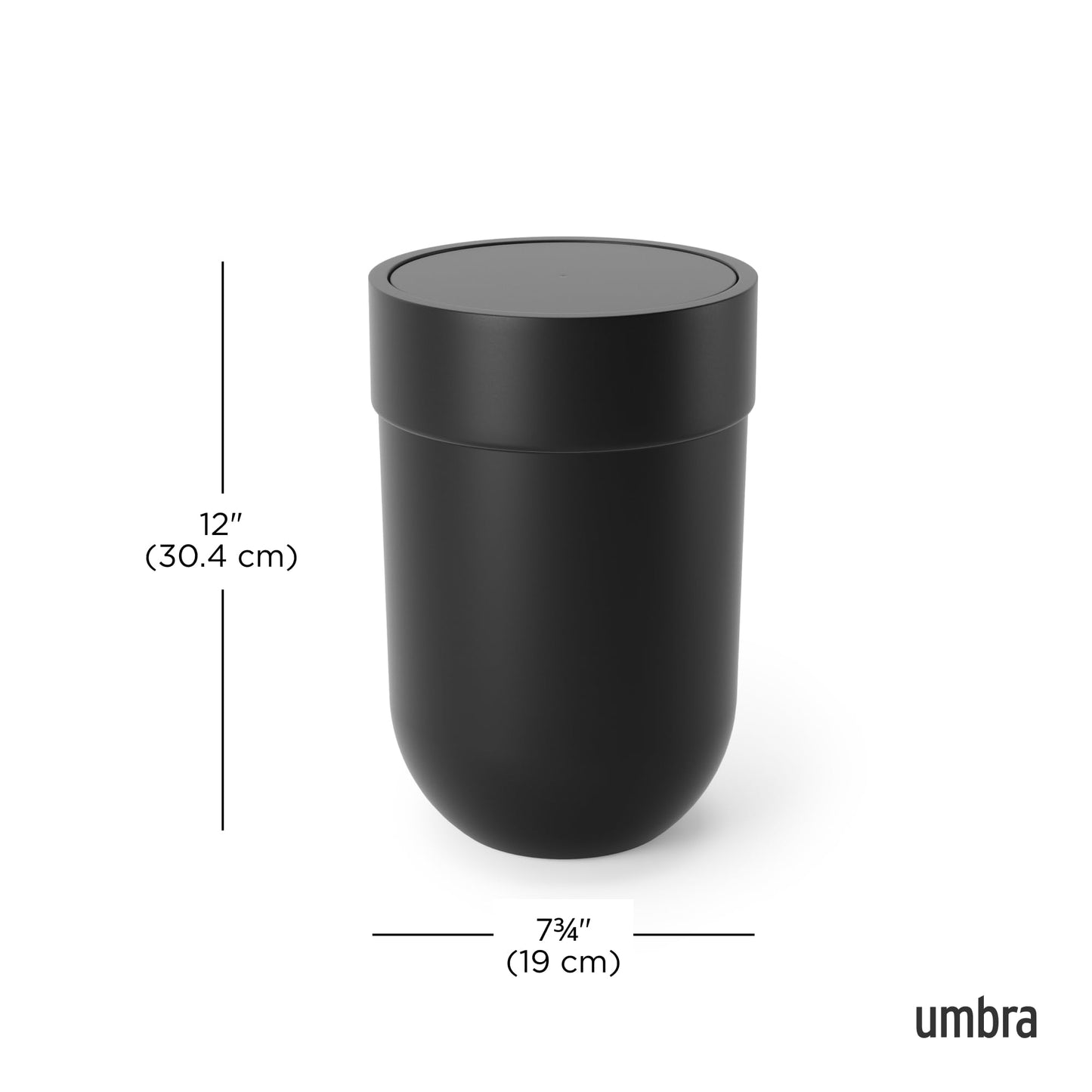 Umbra Touch Trash Can, Small 1.6-Gallon Garbage Bin with Swing Lid, Waste Basket for Bathroom or Office, Black Umbra