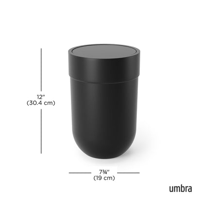 Umbra Touch Trash Can, Small 1.6-Gallon Garbage Bin with Swing Lid, Waste Basket for Bathroom or Office, Black Umbra