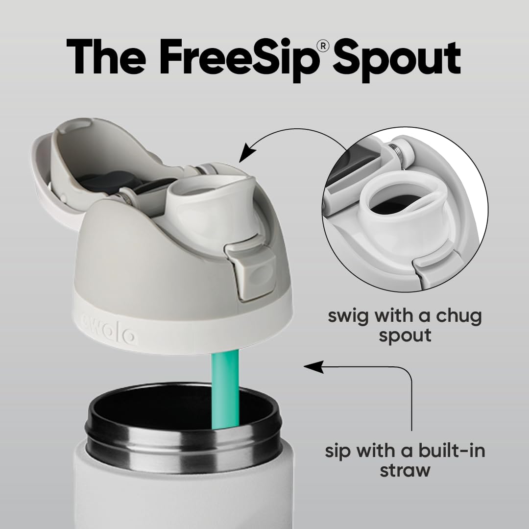 Bouteille d'eau isotherme Owala FreeSip en acier inoxydable avec paille pour le sport et les voyages, sans BPA, 1,2 L, Shy Marshmallow