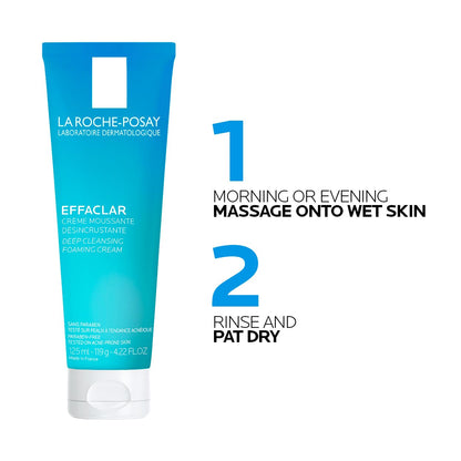 La Roche-Posay Effaclar Daily FOAMING CREAM CLEANSER for Face For Oily to Combination Skin with SALICYLIC ACID and GLYCERIN Sebum and pore minimizer. Paraben-Free, Oil-Free, Alcohol-Free, Non Comedogenic, 125ML La Roche-Posay