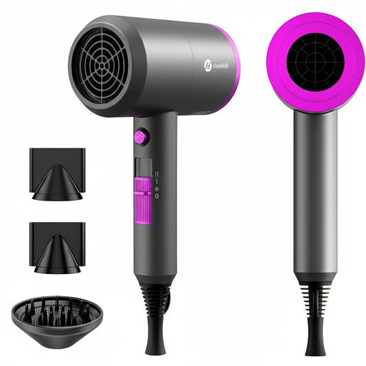 Slopehill Professional Ionic Hair Dryer, Powerful 1800W Fast Drying Low Noise Blow Dryer with 2 Concentrator Nozzle 1 Diffuser Attachments for Home Salon Travel (Grey)