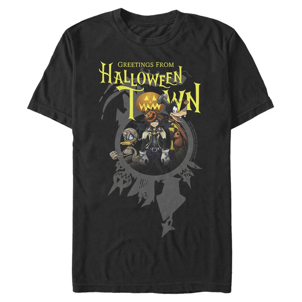 Disney Big & Tall Kingdom Hearts Greetings Halloween Town Men's Tops Short Sleeve Tee Shirt, Black, Large Big Tall