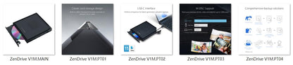 ASUS ZenDrive V1M External DVD Drive and Writer with Built-in Cable-Storage Design, USB-C Interface, Compatible with Win 11 and macOS, M-DISC Support (SDRW-08V1M-U) Asus