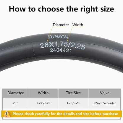 2-PCS 26" Heavy Duty Bike Tubes 26x1.75/1.95/2.0/2.1/2.125/2.20/2.25 AV32MM 26 Heavy Duty Bicycle Tubes Compatible with 26x1.75 26x1.95 26x2.10 26x2.0 26x2.125 26x2.2 26x2.25 Tire Tubes Schrader Valve - Available at All In One Marketplace Canada