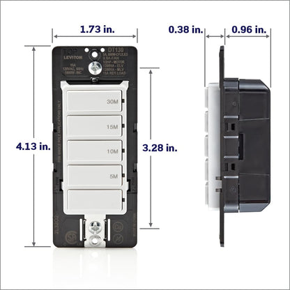 Leviton Countdown Timer Switch, 5-10-15-30 min, No Neutral Required, Single Pole, 15A, 1/2HP/9.8A Fan/Motor, DT130-1LW, White 🍁 All In One Marketplace Canada