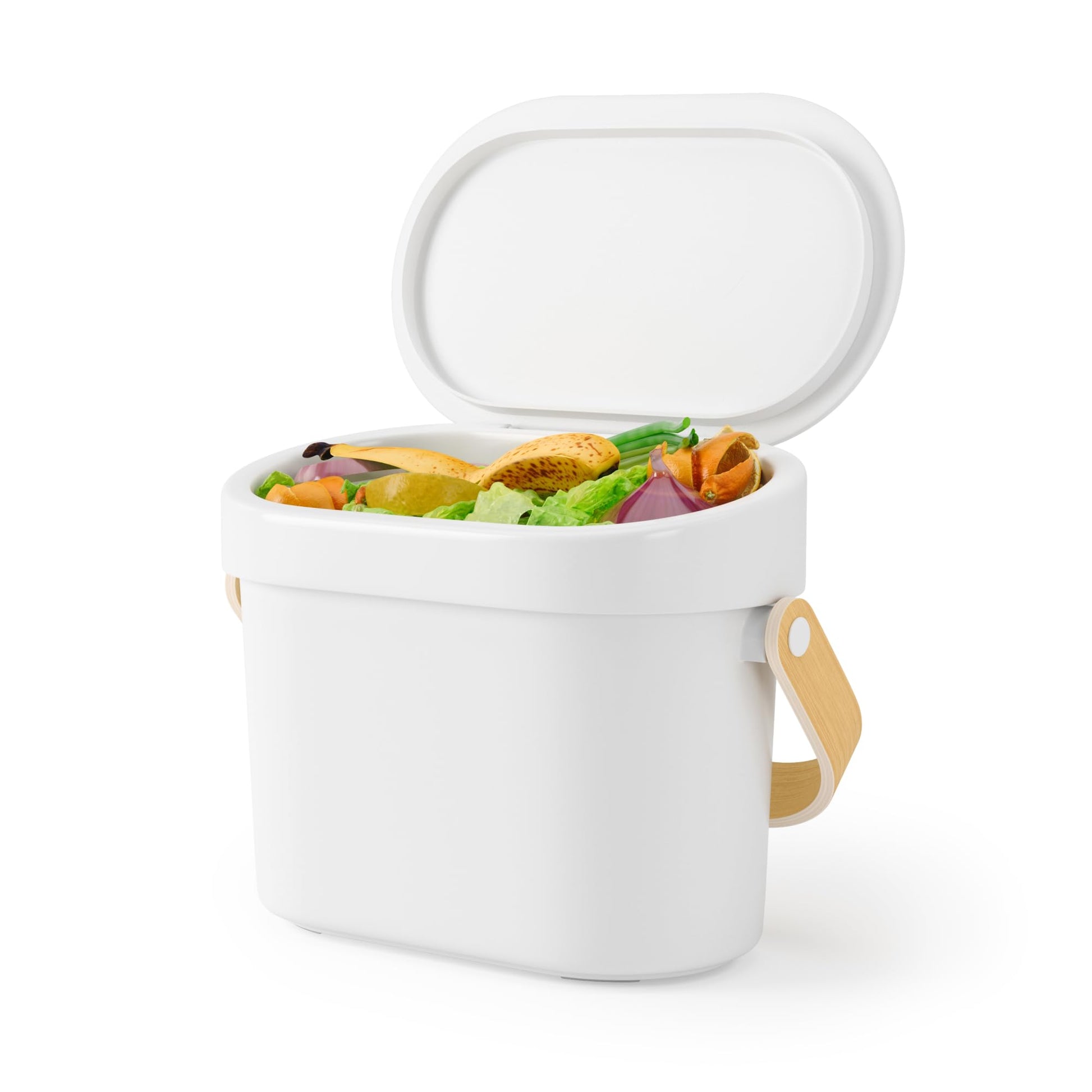 Umbra Bellwood Kitchen Compost Bin – White/Natural, Countertop or Cabinet Mounted, 4L Compost Container with Hidden Bag Retainer, BPA-Free & Dishwasher Safe| Bellwood Collection Umbra