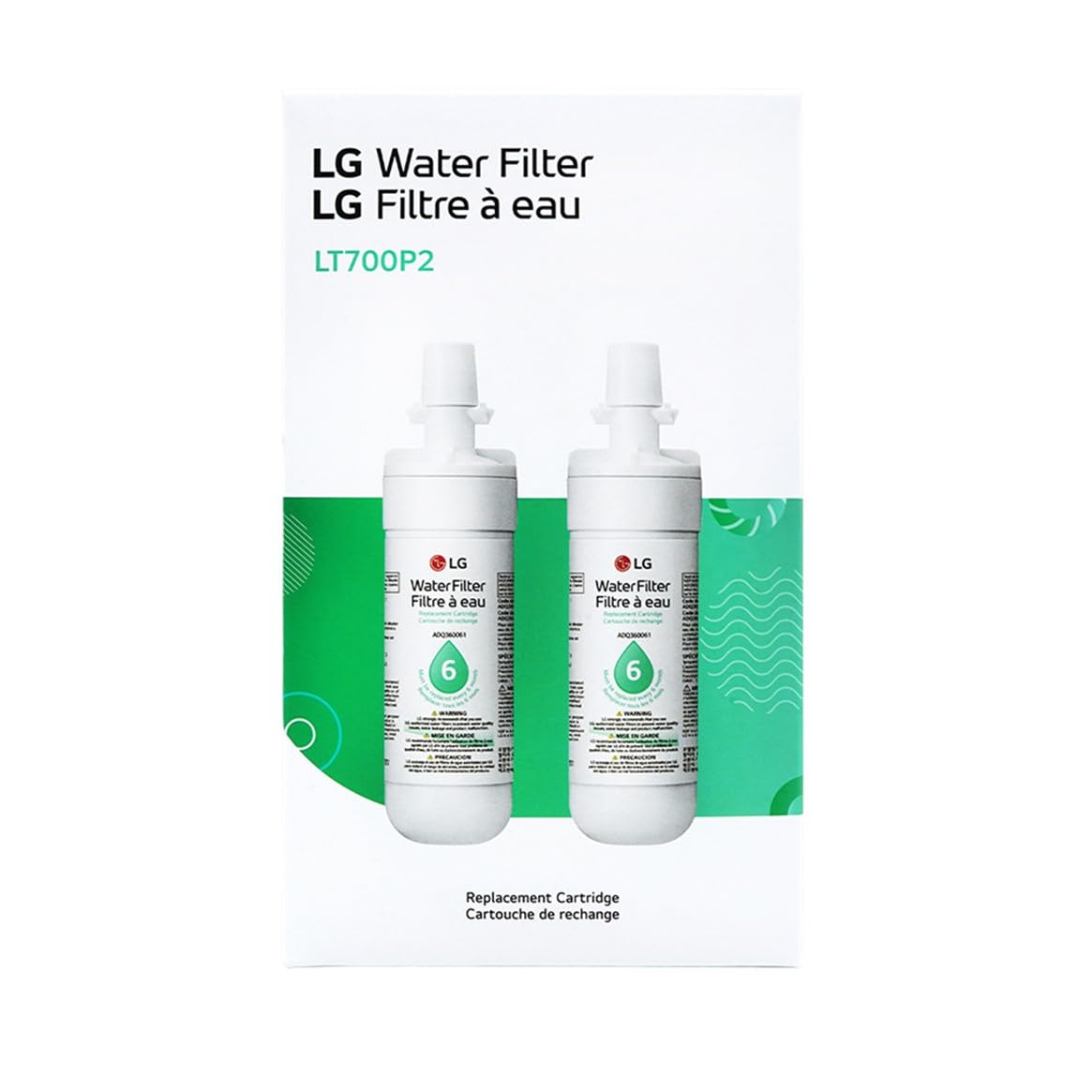 LG LT700P2-6 Month / 200 Gallon Capacity Per Unit/Replacement Refrigerator Water Filter (NSF42, NSF53, and NSF401) ADQ36006121﻿