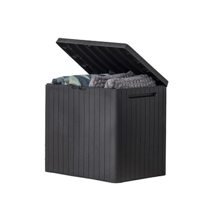 Keter City 30 Gal Outdoor Storage Box and Patio Side Table Keter