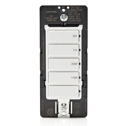 Leviton Countdown Timer Switch for Household Lights and Exhaust Fans, 15-30 min, 1-2 Hour, No Neutral Wire Required, Single Pole, 15A, 1/2HP/9.8A Fan/Motor, DT102-1LW, White 🍁 All In One Marketplace Canada