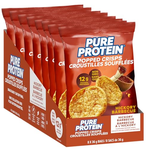 Pure Protein Popped Crisps Hickory BBQ - 12g Protein Per Bag, 8-Pack