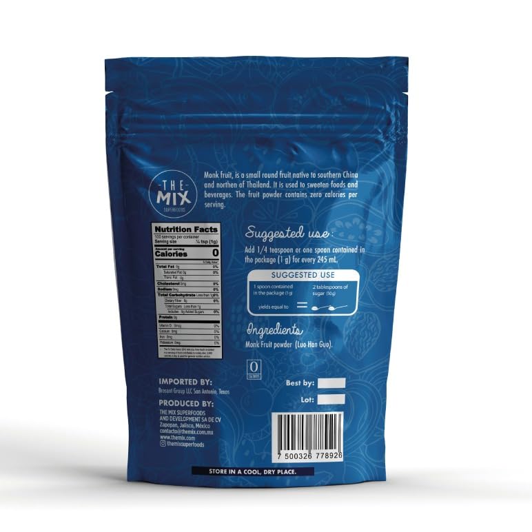 The Mix Superfoods Monk Fruit Pure Sweetener - 100% Natural Extract, 100g