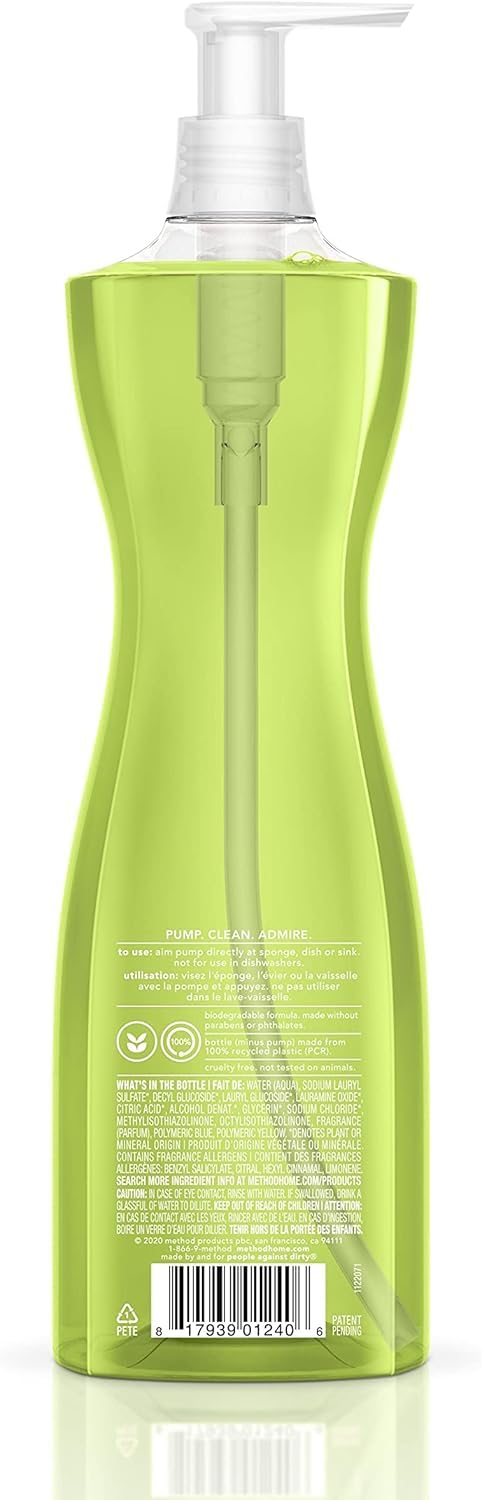 Method Dish Soap Liquid, Plant-Based Dishwashing Liquid that Cuts Through Tough Grease for a Sparkling Clean, Lime + Sea Salt Scent, 532 ml Soap Pump Bottles, 6 Pack