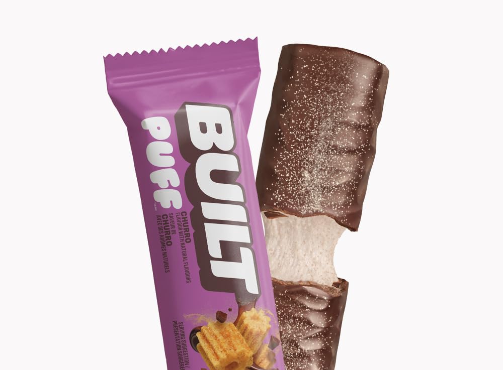 Built Bar 12-Pack Protein Bars - Churro Puff Flavor with Real Chocolate Coating