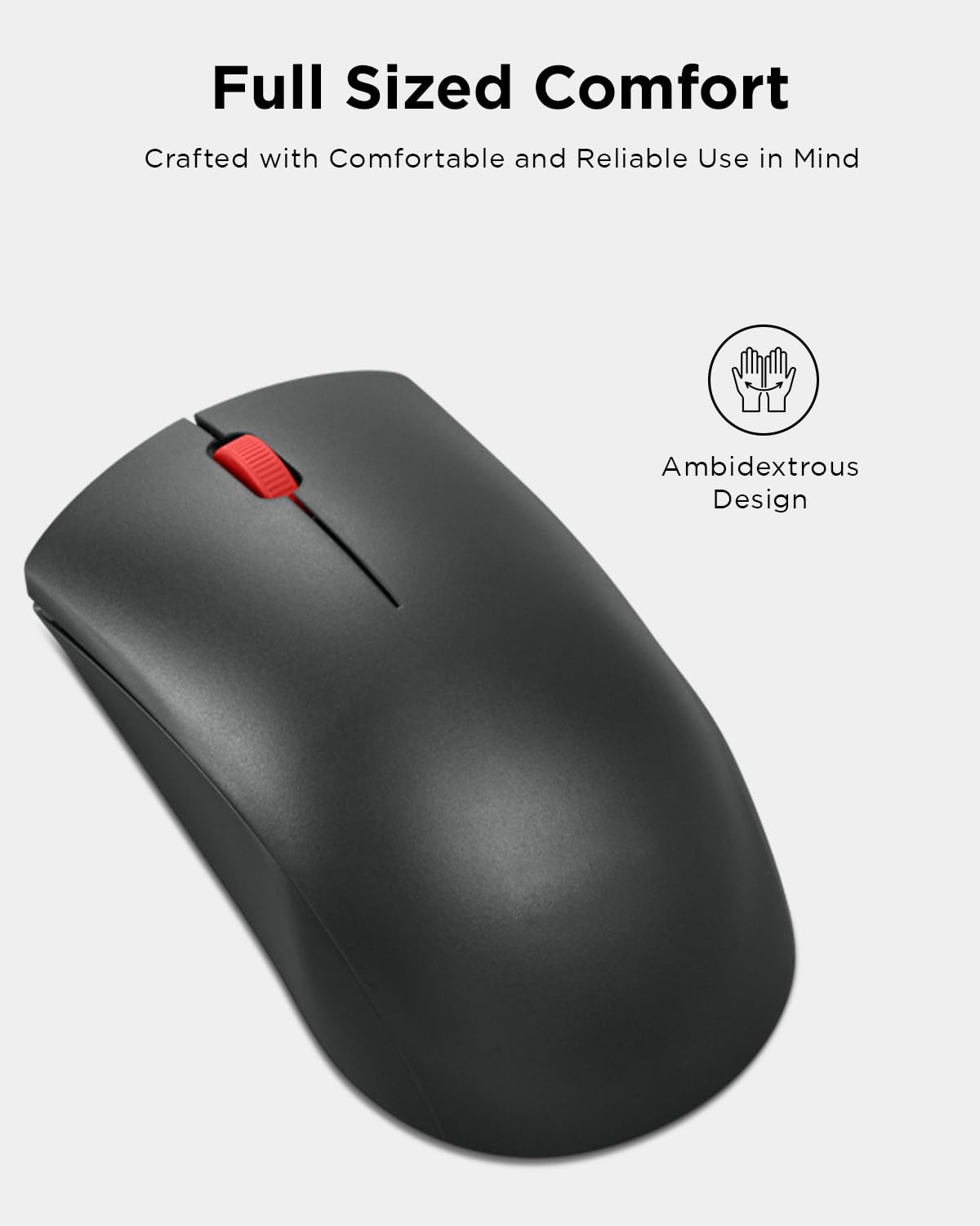 Lenovo Wireless Mouse (WL150) - 2.4G Nano USB-A Two-Handed Ergonomic Mouse - 3 Million Clicks, 1000DPI - Portable Compact Wireless Design - Computer and Laptop Accessories