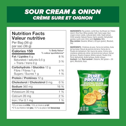 Pure Protein Popped Crisps Sour Cream & Onion - 12g Protein Per Bag, 8-Pack