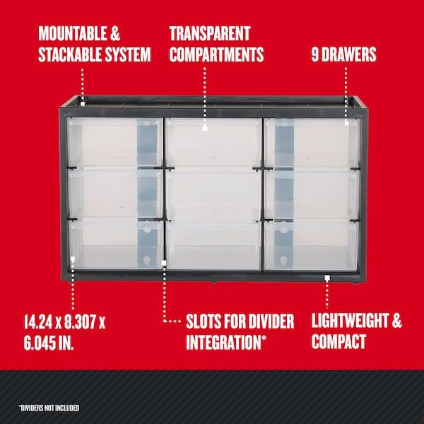 CRAFTSMAN Storage Organizer Bin System, 9 Compartment, Plastic (CMST40709)