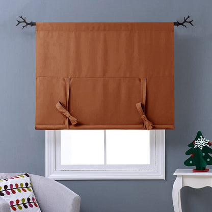 NICETOWN Thermal Insulated Short Shades Roman Curtains for Kitchen Tie Up Curtains for The Window Balloon Shades for Small Windows Halloween Decor, 52 x 45 Inch, Burnt Orange, 1 Panel