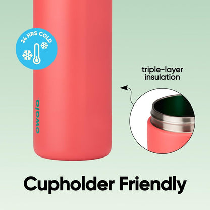 Bouteille d'eau isolée Owala FreeSip en acier inoxydable avec paille pour le sport, les voyages et l'école, sans BPA, 710 ml, Strawberry Field