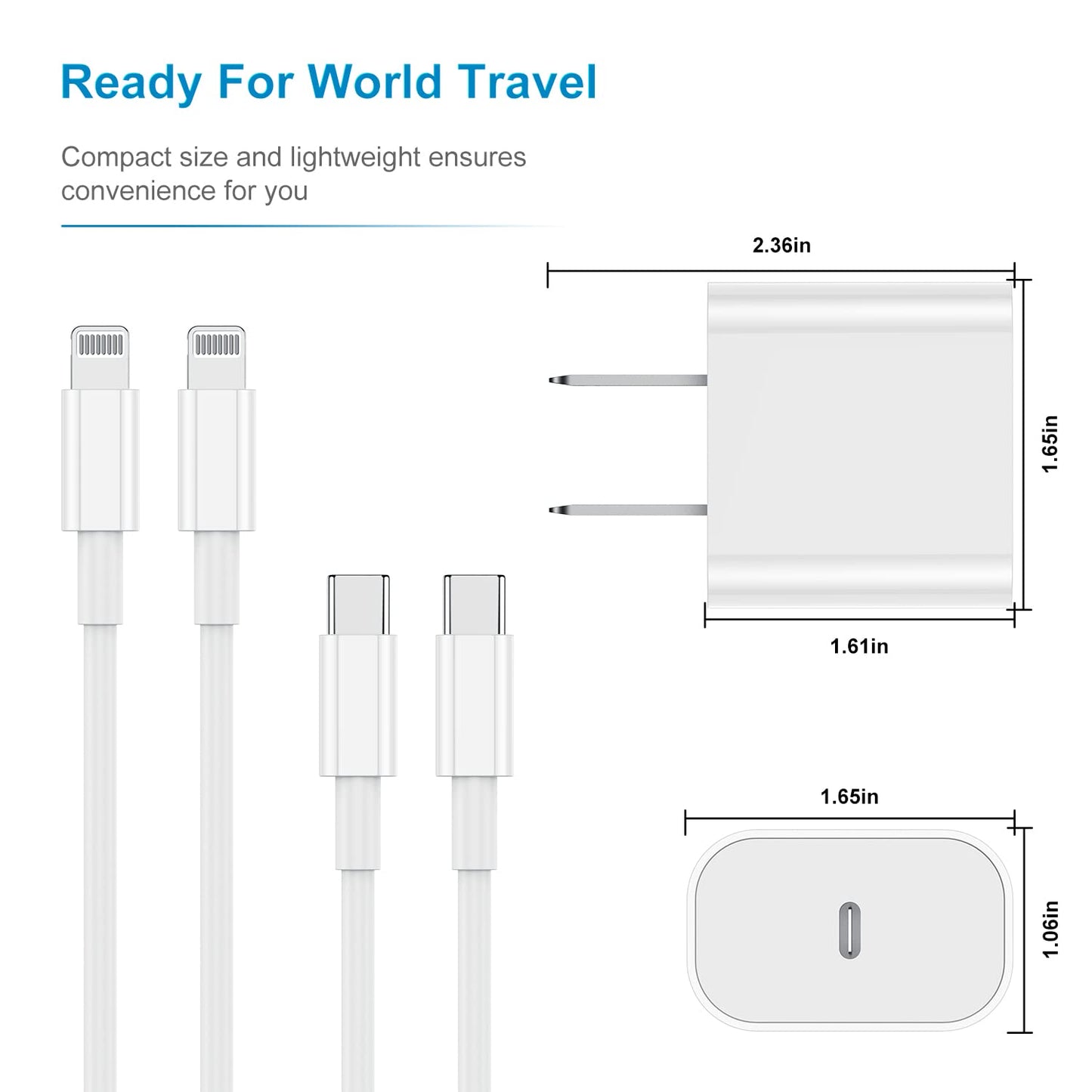 2Pack Apple Certified iPhone Charger Fast Charging, PD USB C Wall Charger Block with Type C to Lightning Cable 6ft Compatible with iPhone 14/14 Plus/13 Pro Max/12/12 Pro/11/iPad - Available at All In One Marketplace Canada