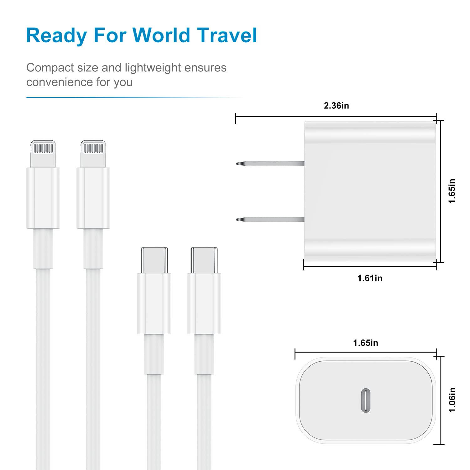 2Pack Apple Certified iPhone Charger Fast Charging, PD USB C Wall Charger Block with Type C to Lightning Cable 6ft Compatible with iPhone 14/14 Plus/13 Pro Max/12/12 Pro/11/iPad - Available at All In One Marketplace Canada
