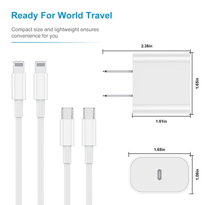 2Pack Apple Certified iPhone Charger Fast Charging, PD USB C Wall Charger Block with Type C to Lightning Cable 6ft Compatible with iPhone 14/14 Plus/13 Pro Max/12/12 Pro/11/iPad - Available at All In One Marketplace Canada