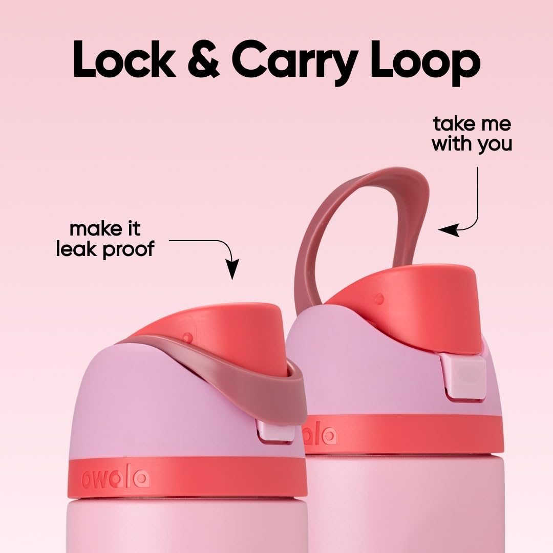 Owala FreeSip Insulated Stainless Steel Water Bottle with Straw for Sports and Travel, BPA-Free Sports Water Bottle, 32 oz, Pink, Angel Food Cake