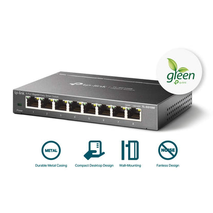 TP-Link 8 Port Gigabit Easy Smart Switch (TL-SG108E) – Managed, Plug & Play, Metal Housing, QoS, VLAN, IGMP, LAG, Desktop/Wall Mount, Limited Lifetime Protection