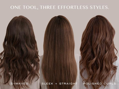 Kristin Ess Hair 3-In-One Titanium Flat Iron Hair Straightener, Curler and Waver - Styling + Frizz Control - Polished S Curls - Dual Voltage - 1 1/4 Inch Rounded Straightener Curler 2 In 1 + Waver