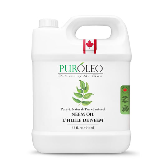 PUROLEO NEEM Oil 32 Fl Oz/946 ML (Packed In Canada) Pure and Natural Neem Oil for Multipurpose Use | Neem Oil extracted from NEEM Plante Chemical free Neem Oil Spray