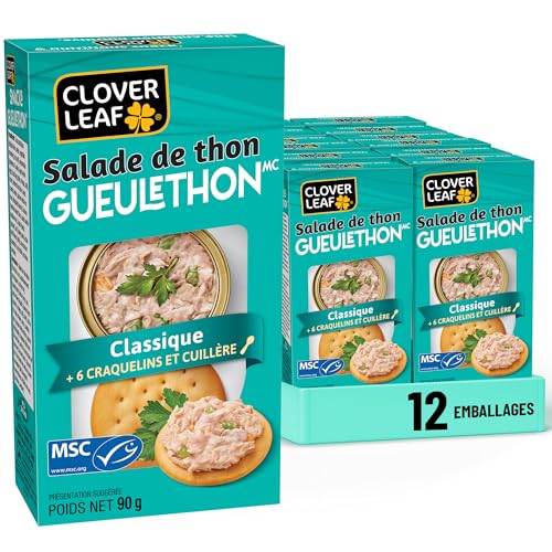 Clover Leaf Classic Tuna Salad Snack Kit - 90g Box, Pack of 12 - 7g Protein - Wild-Caught Skipjack with Crackers & Spoon