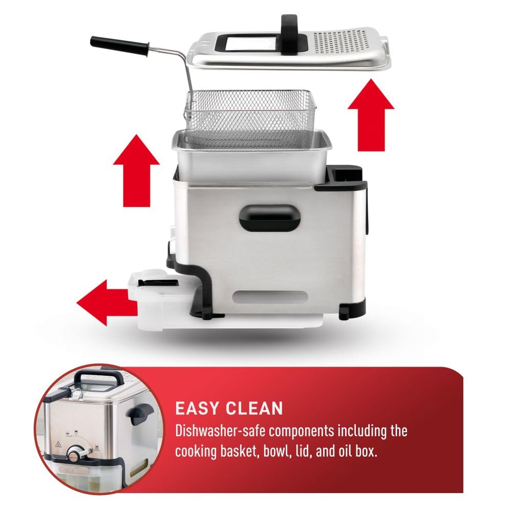 T-fal 3.5L Deep Fryer with Oil Filtration System: 1700W Stainless Steel Fryer, Dishwasher Safe Parts, Digital Timer, Adjustable Temperature Control for Perfect Golden Crispy Results T-Fal