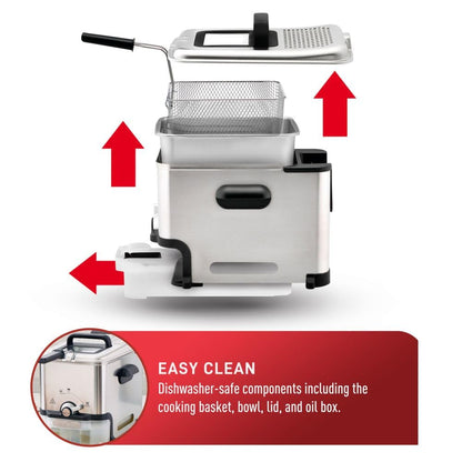 T-fal 3.5L Deep Fryer with Oil Filtration System: 1700W Stainless Steel Fryer, Dishwasher Safe Parts, Digital Timer, Adjustable Temperature Control for Perfect Golden Crispy Results T-Fal