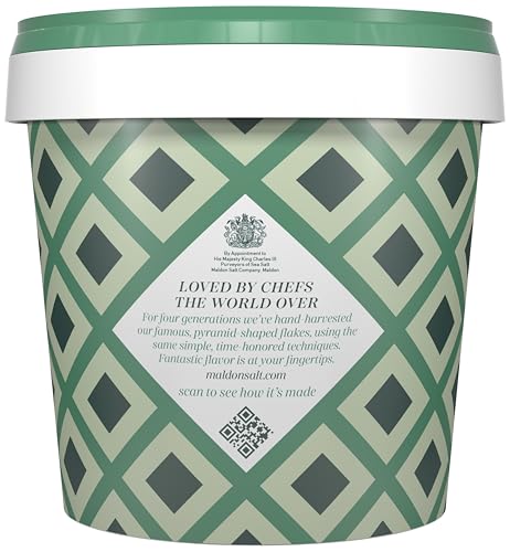 Maldon Sea Salt Flakes - 20 oz Resealable Tub of Gourmet Pyramid Crystals