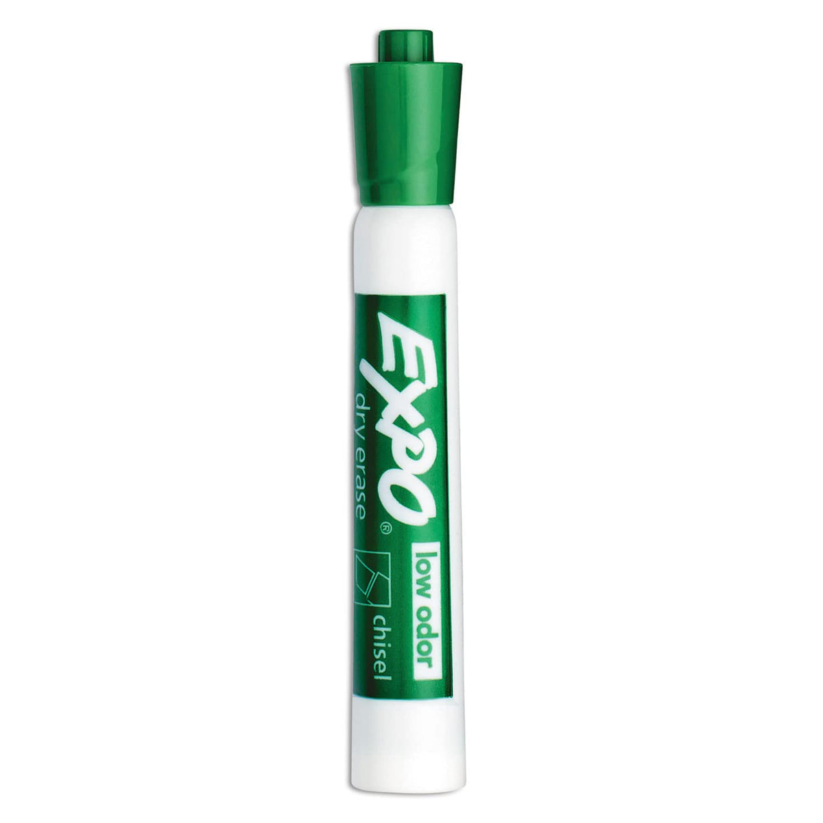 EXPO Dry Erase Markers, Low Odour Ink, Green, Chisel Tip, 12 Count