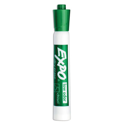 EXPO Dry Erase Markers, Low Odour Ink, Green, Chisel Tip, 12 Count