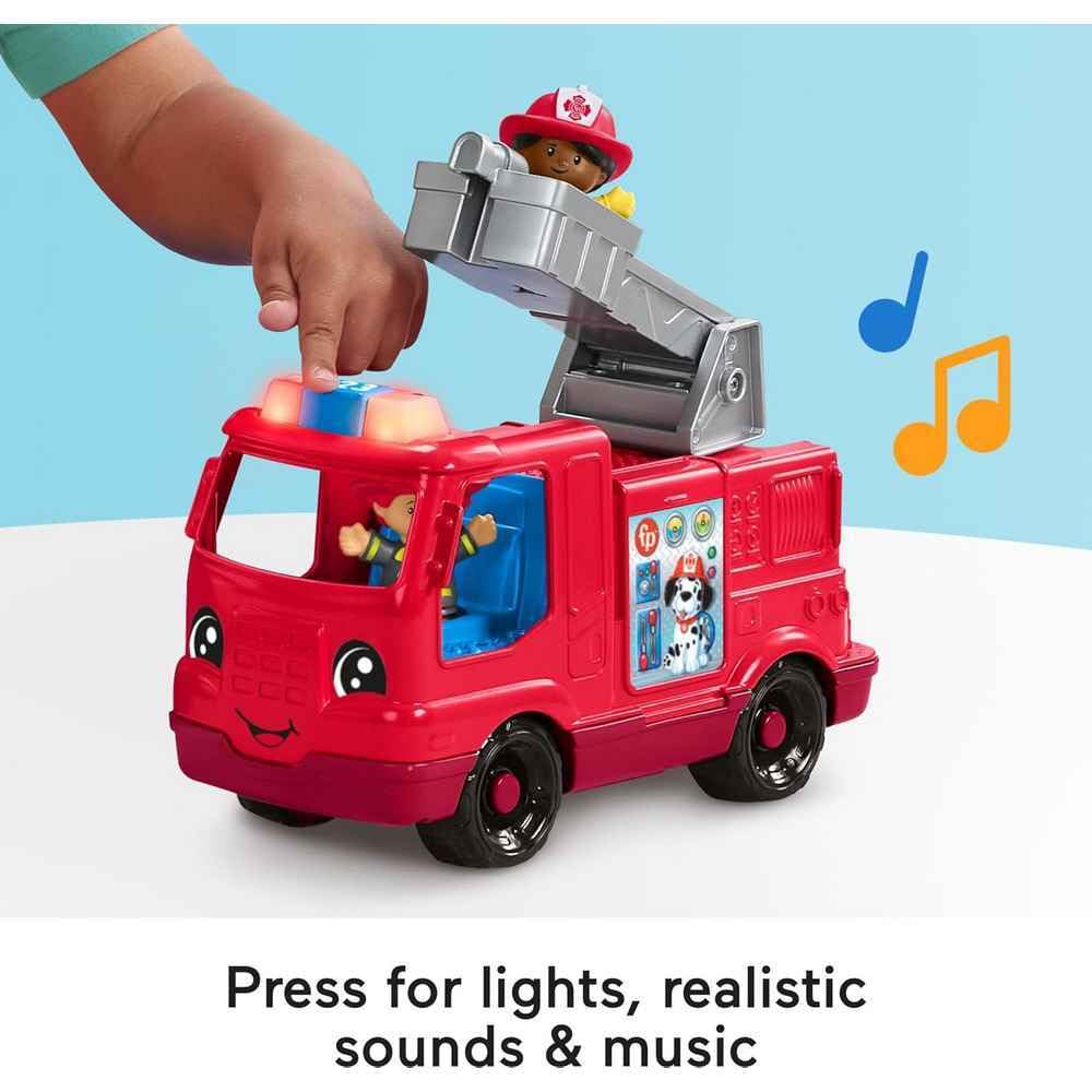 Fisher-Price Little People Toddler Toy Fire Truck Musical Push-Along Vehicle with 2 Figures for Pretend Play Ages 1+ Years Fisher-Price