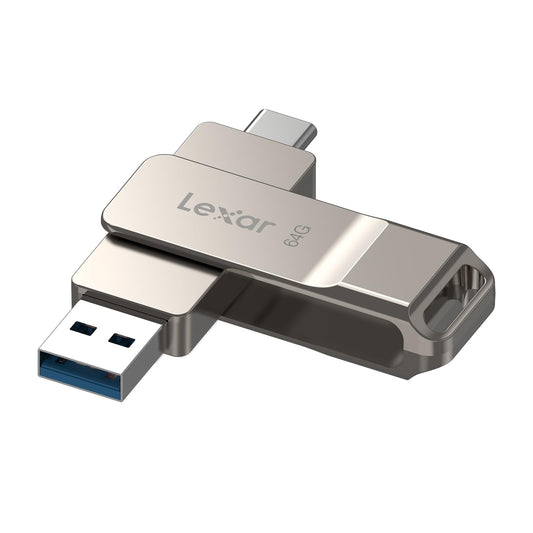 Lexar D40E 64GB Dual USB 3.2 Gen 1 Type-C Jump Drive, USB-C Flash Metal Housing Swivel Design Thumb Drive (Champagne Silver)