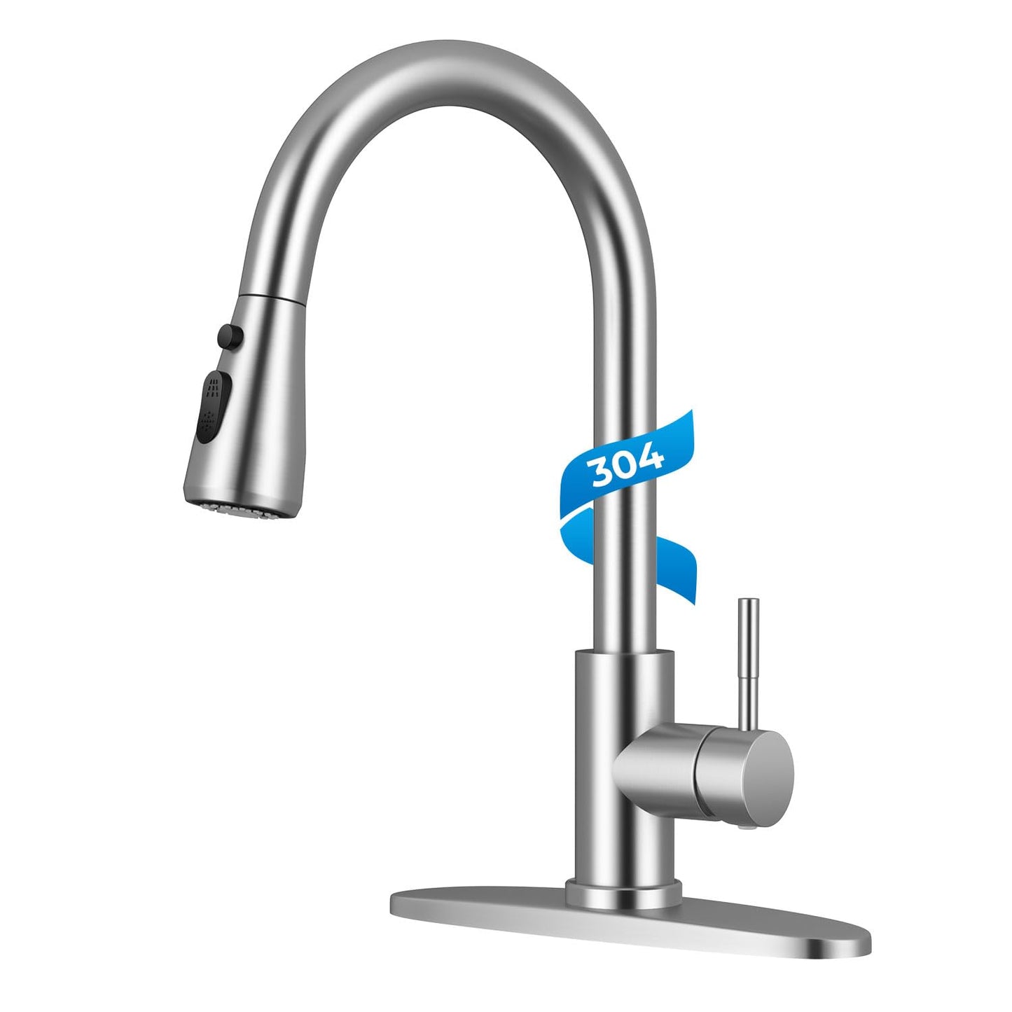 WEWE Pull-Down Kitchen Faucet with Sprayer 3 Modes, High Arc Stainless Steel with Brushed Nickel Finish, for 1 or 3 Hole Kitchen Sinks for Pot Filler, Farmhouse Bar Laundry