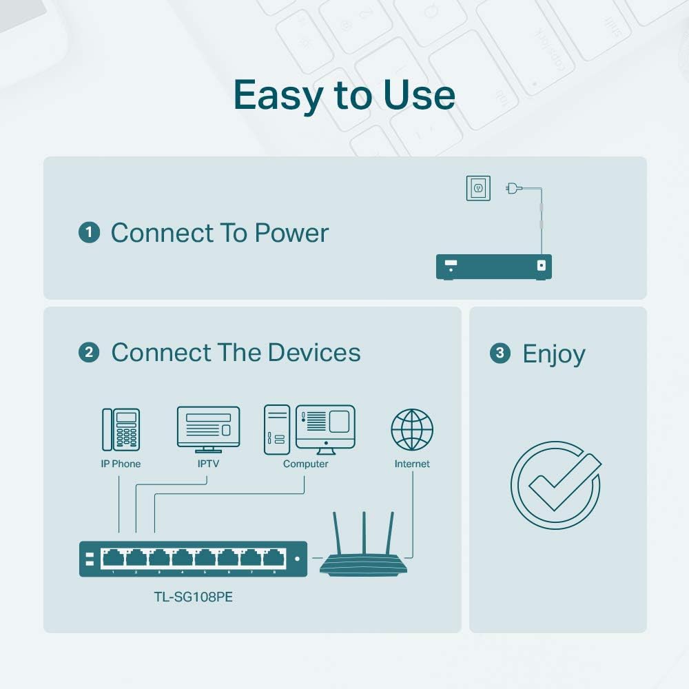 TP-Link 8–Port Gigabit PoE Switch, 4 PoE+ Ports @64W, Easy Smart (TL-SG108PE)